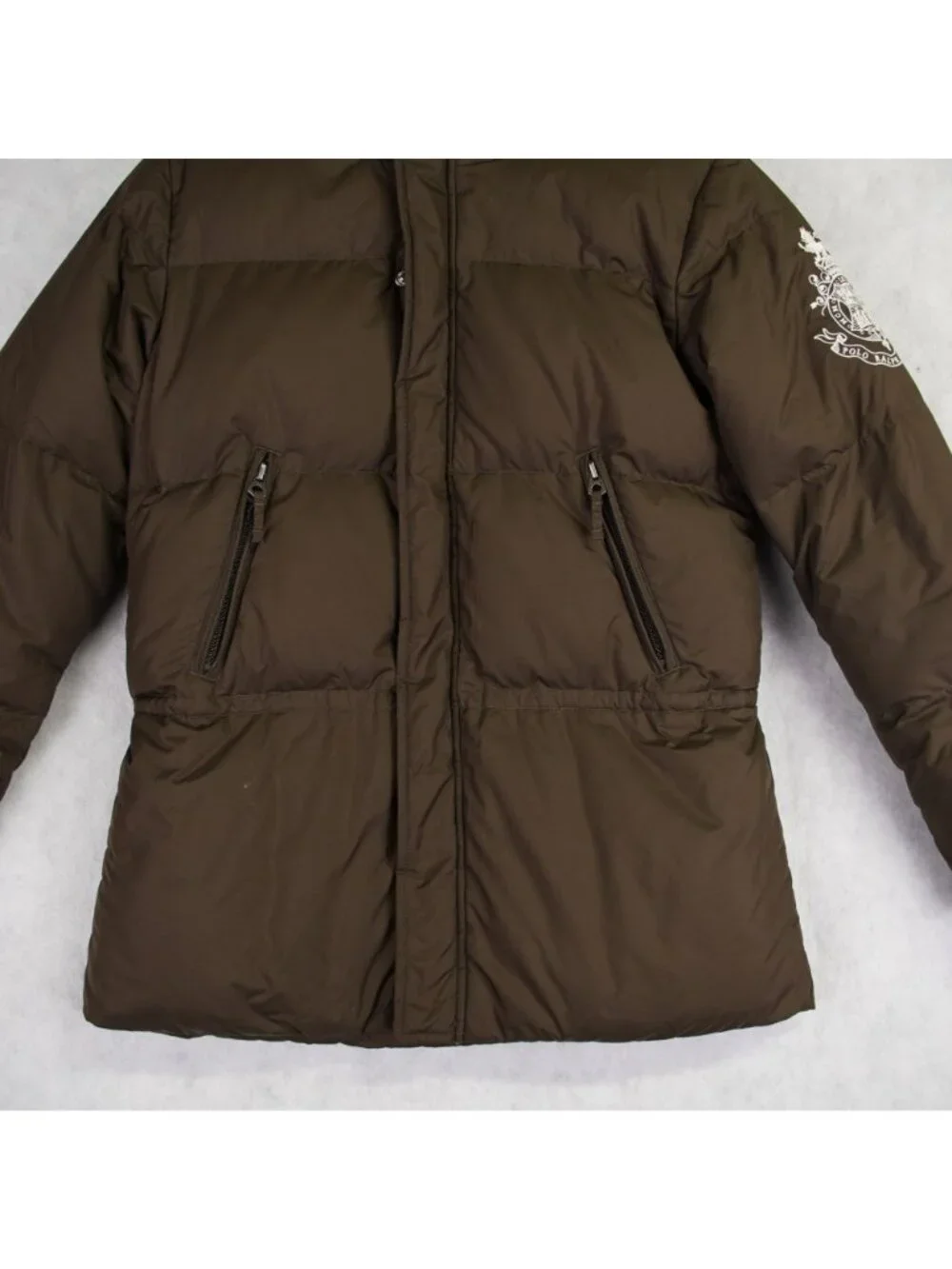 Ralph Lauren Younth XL (16) Brown Hooded Down Puffer Jacket Crest Logo